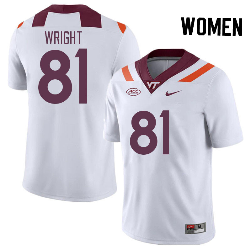 Women #81 Dallan Wright Virginia Tech Hokies College Football Jerseys Stitched Sale-White